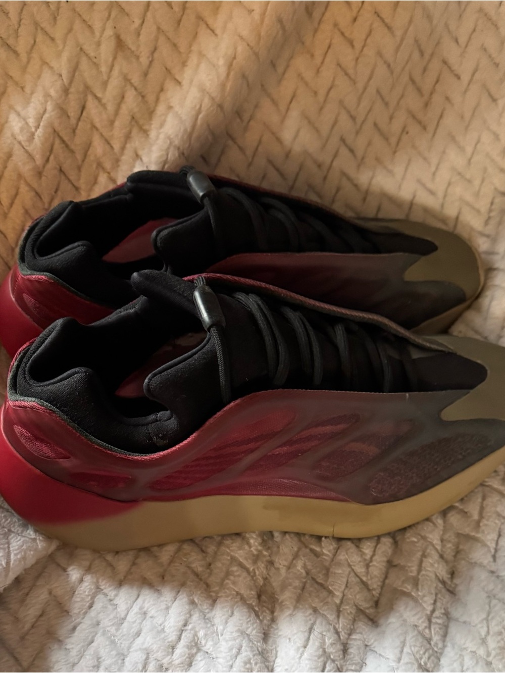 Yeezy Athletic Shoes in Red and Olive Green